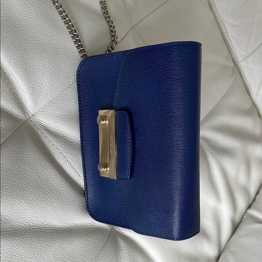Furla Blue Clutch with Gold Accent